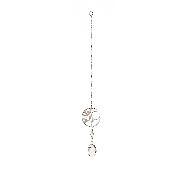 

PandaHall Teardrop Acrylic Beads Big Pendant Decorations, Hanging Sun Catchers, with Rose Quartz Chips Beads, Tree of Life, Moon, 385mm Rose...