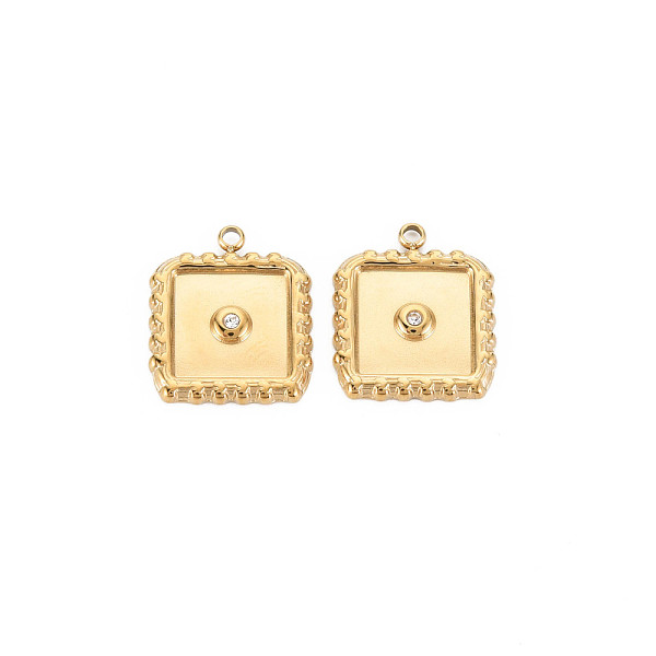 

PandaHall Ion Plating(IP) 304 Stainless Steel Pendants, with Crystal Rhinestone, Square, Real 14K Gold Plated, 16.5x14x2mm, Hole: 1.6mm...