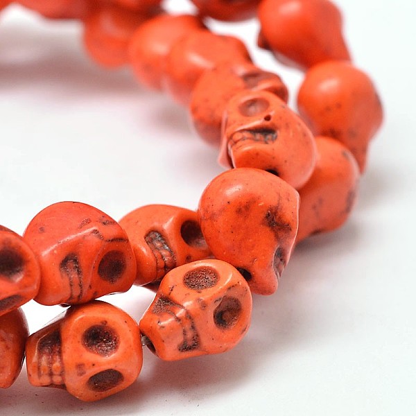 

PandaHall Dyed Synthetic Turquoise Bead Strands, Skull, Orange Red, 8x6x7mm, Hole: 1mm, about 48~49pcs/strand, 15.3~15.5 inch Synthetic...