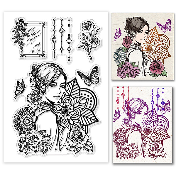 

PandaHall Custom PVC Plastic Clear Stamps, for DIY Scrapbooking, Photo Album Decorative, Cards Making, Woman, 160x110mm Plastic Human