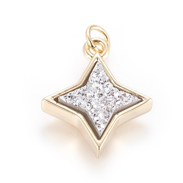 

PandaHall Druzy Resin Pendants, with Brass Finding, Star, Golden, Silver, 20x16.5x4~6mm, Hole: 3mm Brass+Resin Star Silver