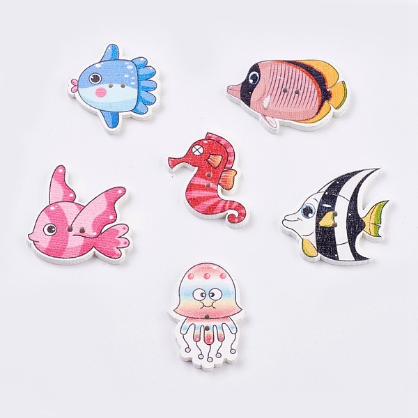 

PandaHall Printed Wooden Buttons, 2-Hole, Mixed Shapes, Dyed, Ocean Style, Mixed Color, 23.5~31x21.5~32x2.5mm, Hole: 1.5~2mm Wood Mixed..., Multicolor
