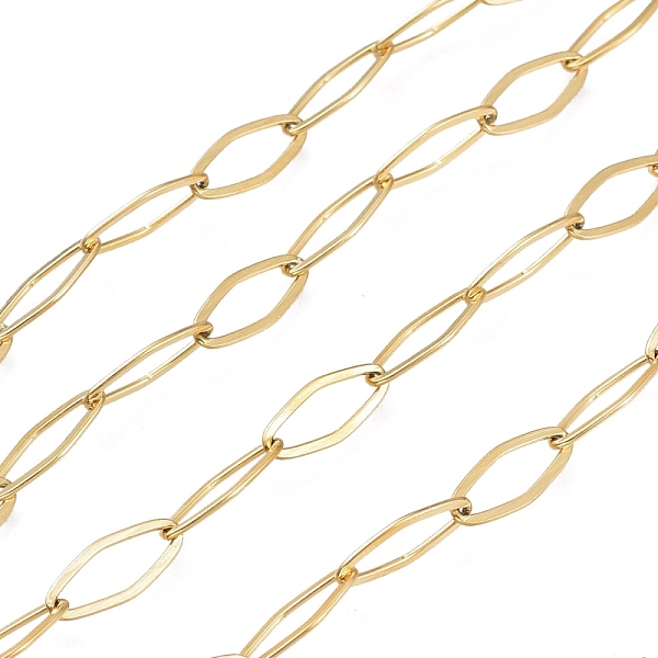 

PandaHall Ion Plating(IP) 304 Stainless Steel Cable Chains, Rhombus Links Chains, Soldered, with Spool, Golden, 15x6x0.7mm, about 32.8 Feet...