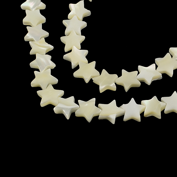 

PandaHall Star Shape Natural Sea Shell Beads Strands, 12~13x12~13x3~4mm, Hole: 1mm, about 38pcs/strand, 15.3 inch Other Sea Shell Star