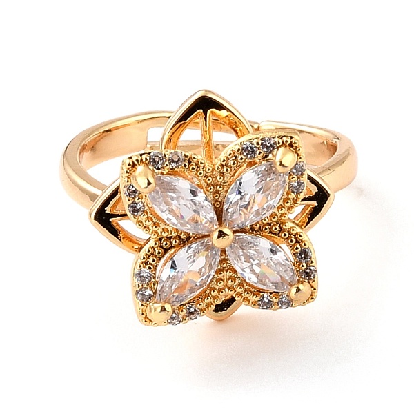 

PandaHall Flower Cubic Zirconia Rotatable Cuff Ring for Calming Worry Meditation, Brass Cubic Zirconia Fidget Spinner Open Ring, Golden, US..., Clear