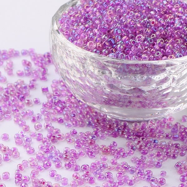

PandaHall 12/0 Glass Seed Beads, Trans.Inside Colours Rainbow Round, Purple, 2mm, about 30000pcs/pound Glass Purple