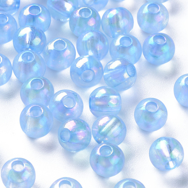 

PandaHall Transparent Acrylic Beads, AB Color Plated, Round, Cornflower Blue, 6x5mm, Hole: 1.8mm, about 4400pcs/500g Acrylic Round