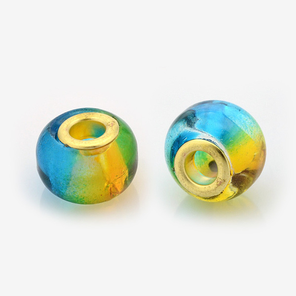 

PandaHall Two Tone Glass European Beads, Large Hole Rondelle Beads, with Golden Tone Brass Cores, Deep Sky Blue, 14x11mm, Hole: 5mm...