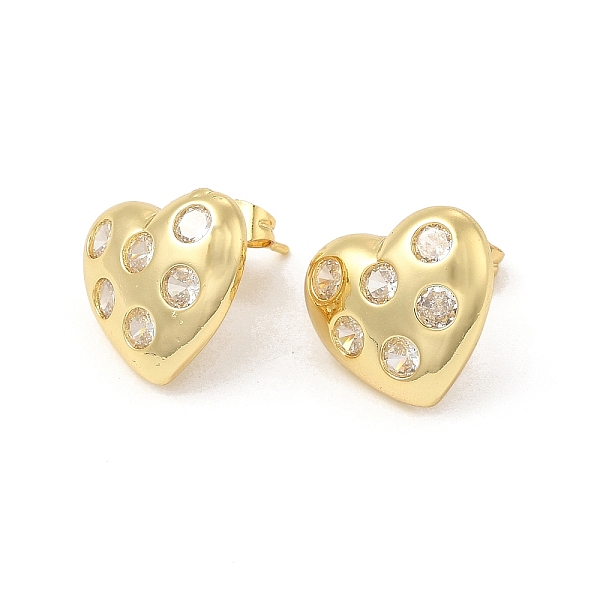 

PandaHall Clear Cubic Zirconia Heart Stud Earrings, Brass Jewelry for Women, Golden, 14x15.5mm, Pin: 0.8mm Cubic Zirconia Heart Clear