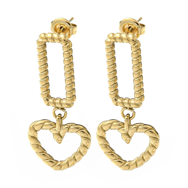 

PandaHall Ion Plating(IP) 304 Stainless Steel Dangle Stud Earrings, Rectangle with Heart, Real 18K Gold Plated, 39x17mm 304 Stainless Steel...