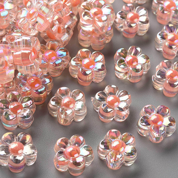 

PandaHall Transparent Acrylic Beads, Bead in Bead, AB Color, Flower, Salmon, 12x12.5x6mm, Hole: 2.5mm, about 893pcs/500g Acrylic Flower Red