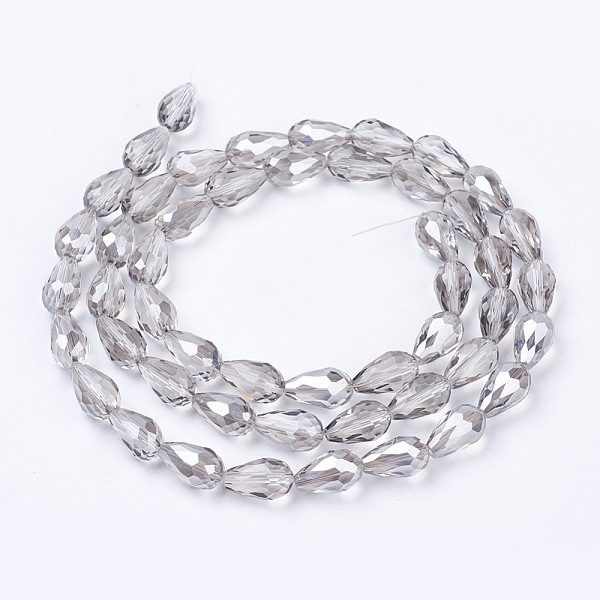 

PandaHall Electroplate Glass Beads Strands, AB Color Plated, Faceted Teardrop, Light Grey, 15x10mm, Hole: 1mm, 50pcs/strand, 27.1 inch Glass..., Gray