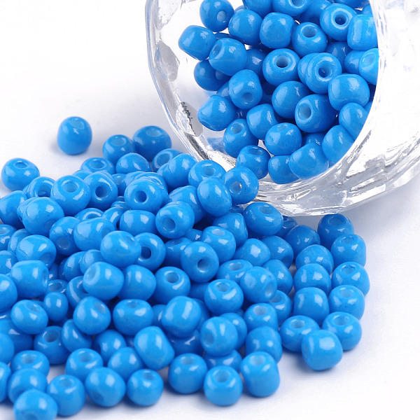 

PandaHall Baking Paint Glass Seed Beads, Dodger Blue, 6/0, 4~5x3~4mm, Hole: 1~2mm, about 4500pcs/bag Glass Blue
