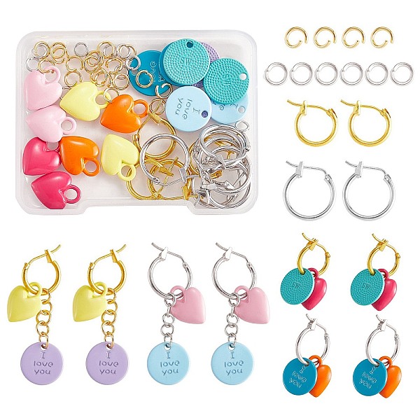 

PandaHall DIY Love Dangle Earring Making Kits, Including Heart & Word Love You Alloy Charms, Brass Hoop Earrings, Mixed Color, 26Pcs/box..., Multicolor