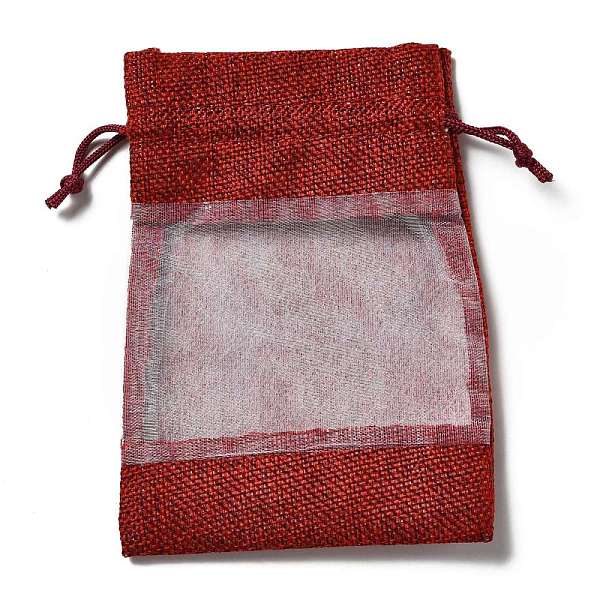 

PandaHall Linen Pouches, Drawstring Bags, with Organza Windows, Rectangle, Dark Red, 14x10x0.5cm Cloth None