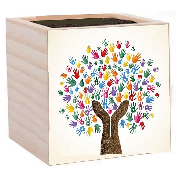 

PandaHall Willow Wood Planters, Flower Pots, for Garden Supplies, Square with Palm, Tree, 75x75x75mm Wood Tree