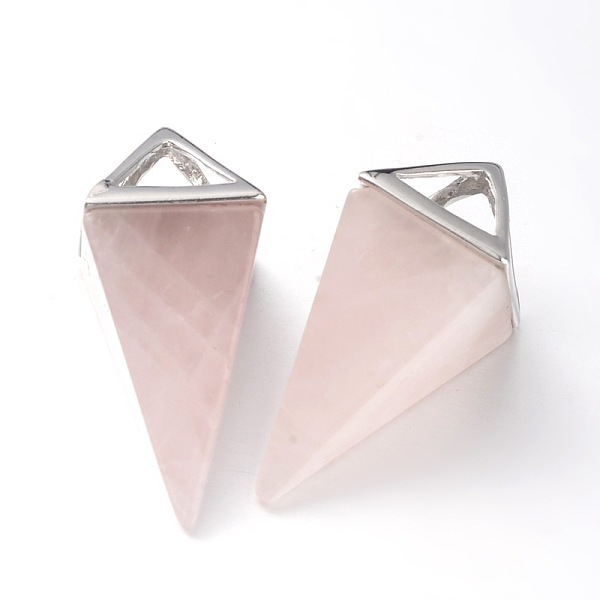 

PandaHall Natural Rose Quartz Point Pendulum Pendants, with Platinum Plated Brass Findings, 30~34x15x15mm, Hole: 5x6mm Rose Quartz Others