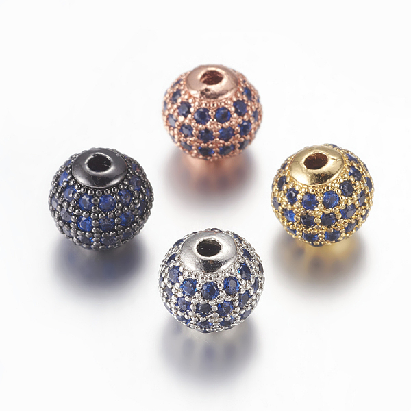

PandaHall Brass Micro Pave Cubic Zirconia Beads, Round, Prussian Blue, 8mm, Hole: 1.5mm Brass+Cubic Zirconia Round Blue