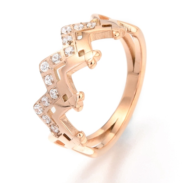 

PandaHall 304 Stainless Steel Finger Rings, with Crystal Rhinestone, Wave, Rose Gold, US Size 7, Inner Diameter: 17mm Stainless..., Clear