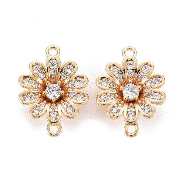 

PandaHall Brass Micro Pave Clear Cubic Zirconia Link Connectors, Nickel Free, Flower, Real 18K Gold Plated, 13x9.5x3mm, Hole: 1mm...