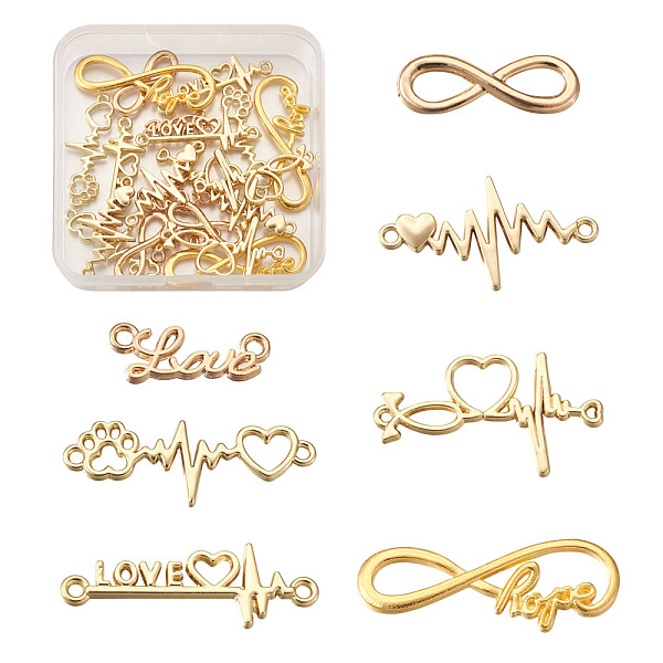 

PandaHall Tibetan Style Alloy Infinity Connectors & Heart Beat Shapes Links & Word Love Pendants , Mixed Shapes, Golden, 15x39x2mm...