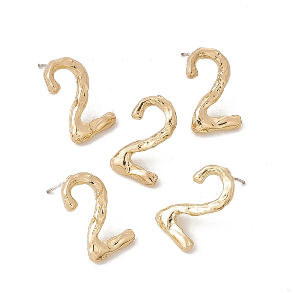 Brass Number Stud Earrings With 925 Sterling Silver Pins For Women