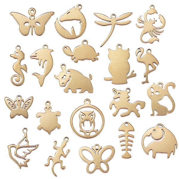 

PandaHall 20Pcs 20 Style 304 Stainless Steel Charms, Laser Cut, Mixed Shapes, Golden, 1pc/style 304 Stainless Steel Mixed Shapes