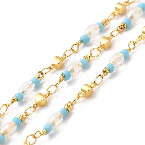 

PandaHall Handmade Oval Glass Beaded Chains, Real 18K Gold Plated Brass Link Chains, Soldered, with Spool, Cadmium Free & Lead Free, Light..., Clear