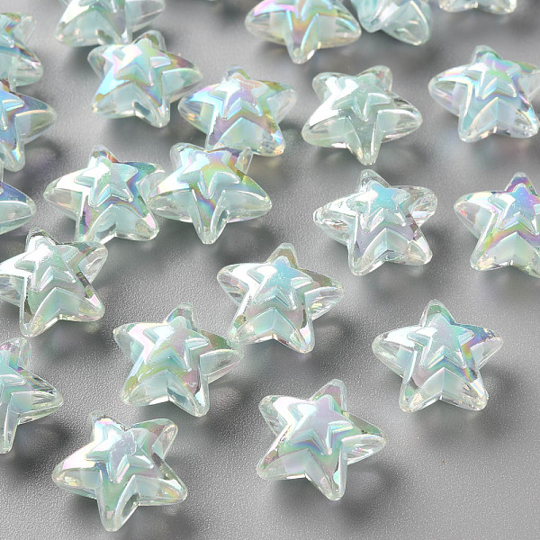 

PandaHall Transparent Acrylic Beads, Bead in Bead, AB Color, Star, Light Blue, 15.5x16x9.5mm, Hole: 3mm, about 569pcs/500g Acrylic Star