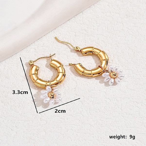 PandaHall Stainless Steel Hoop Earrings for Women, Golden, Flower, 33x20mm Stainless Steel Flower