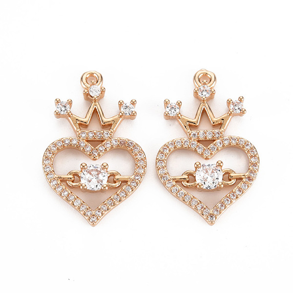 

PandaHall Rack Plating Brass Micro Pave Clear Cubic Zirconia Pendants, Long-Lasting Plated, Cadmium Free & Lead Free, Heart with Crown...