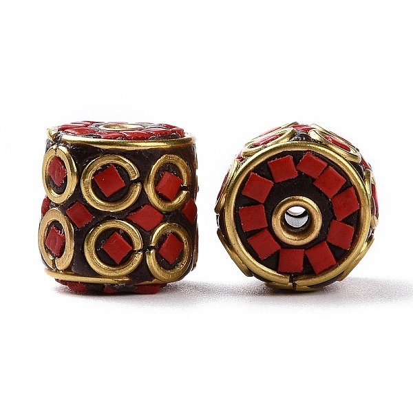 

PandaHall Handmade Indonesia Beads, with Brass Findings and Resin, Antique Golden, Column, Red, 14x14mm, Hole: 1.8mm Polymer Clay Column Red