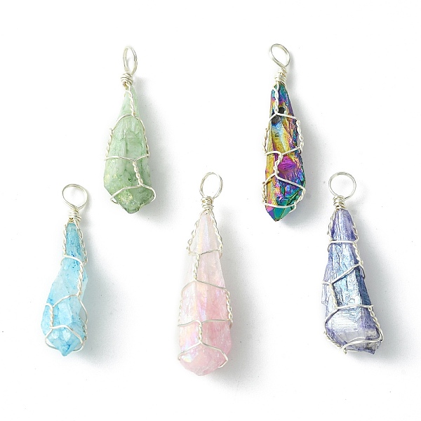 

PandaHall Electroplated Natural Quartz Crystal Copper Wire Wrapped Pendants, Irregular Shape Charms, Mixed Color, Silver, 27~39x7~10x7~10mm..., Multicolor