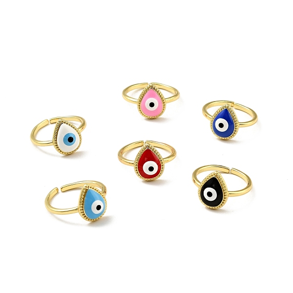 

PandaHall Enamel Teardrop with Evil Eye Open Cuff Ring, Gold Plated Brass Jewelry for Women, Cadmium Free & Lead Free, Mixed Color, US Size..., Multicolor