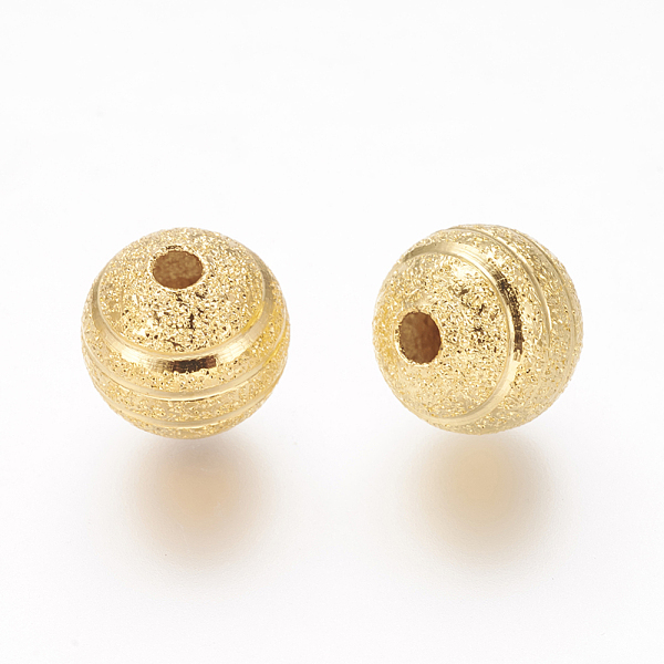 

PandaHall Brass Textured Beads, Round, Golden Color, Size: about 8mm in diameter, hole: 2mm Brass Round