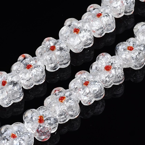 

PandaHall Transparent Handmade Bumpy Lampwork Beads Strands, with Silver Glitter, Flower, White, 13.5~14.5x14.5x8.5~10mm, Hole: 0.8~1.6mm...