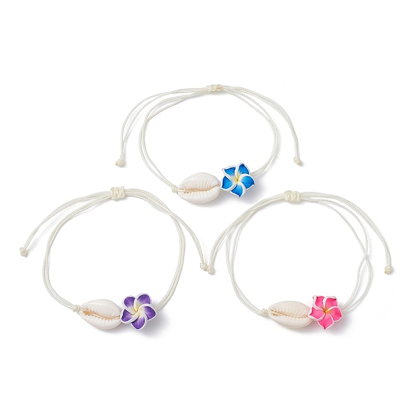 

PandaHall Natural Shell & Polymer Clay 3D Flower Link Bracelet, Braided Adjustable Bracelet, Mixed Color, Inner Diameter: 3-1/4 inch(8.2cm)..., Multicolor