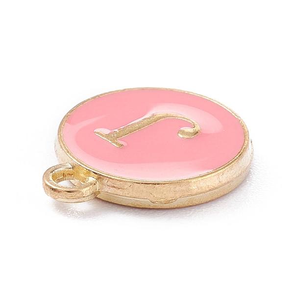 

PandaHall Golden Plated Alloy Enamel Charms, Enamelled Sequins, Flat Round with Alphabet, Letter.J, Pink, 14x12x2mm, Hole: 1.5mm...