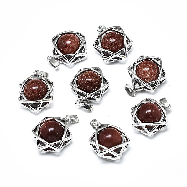 

PandaHall Synthetic Goldstone Pendants, with Platinum Plated Brass Findings, Star of David, 19x15x10.5mm, Hole: 2.5x4.5mm Goldstone Star