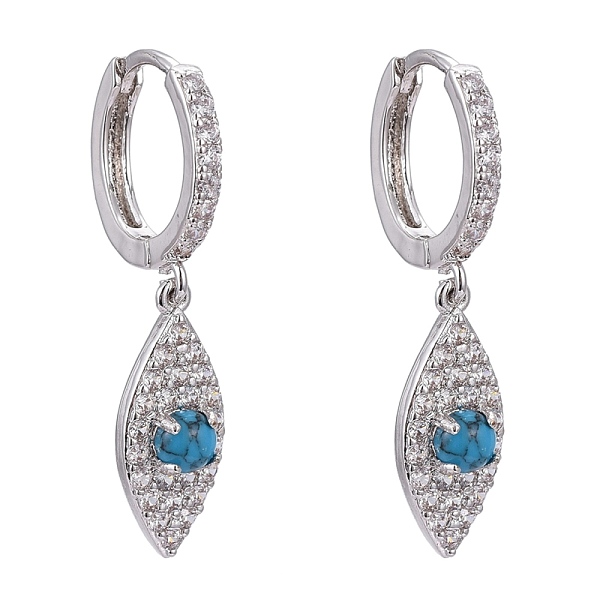 

PandaHall Brass Micro Pave Clear Cubic Zirconia Dangle Huggie Hoop Earrings, with Synthetic Turquoise, Horse Eye, Real Platinum Plated...