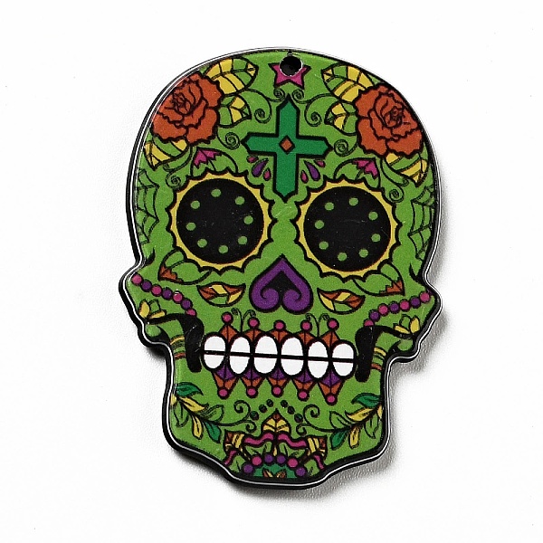 

PandaHall Halloween Acrylic Pendants, Skull, Olive Drab, 39x27.5x2.5mm, Hole: 1.6mm Acrylic Skull