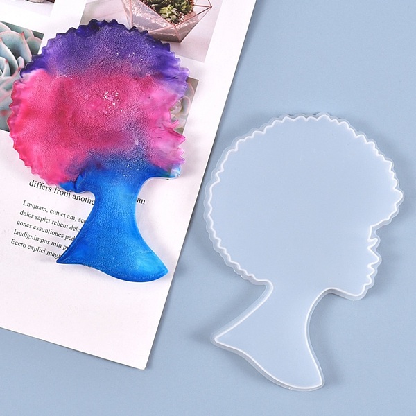 

PandaHall Afro Female Silhouette Silicone Resin Bust Statue Molds, Large Afro Woman Head Tray Mold, for DIY Half-body Sculpture Coaster Tray..., White