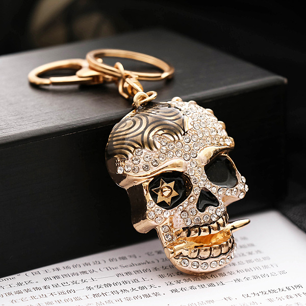 

PandaHall Alloy Rhinestone Pendant Keychain, with Alloy Key Rings and Lobster Claw Clasps, Long-Lasting Plated, Skull, Black, Pendant...