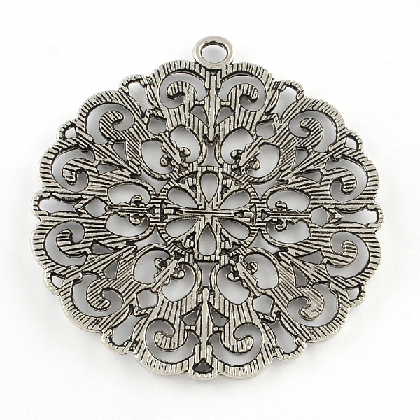 

PandaHall Tibetan Style Filigree Flower Alloy Big Pendants, Cadmium Free & Lead Free, Antique Silver, 67.5x61.5x2.5mm, Hole: 4.5mm, about...
