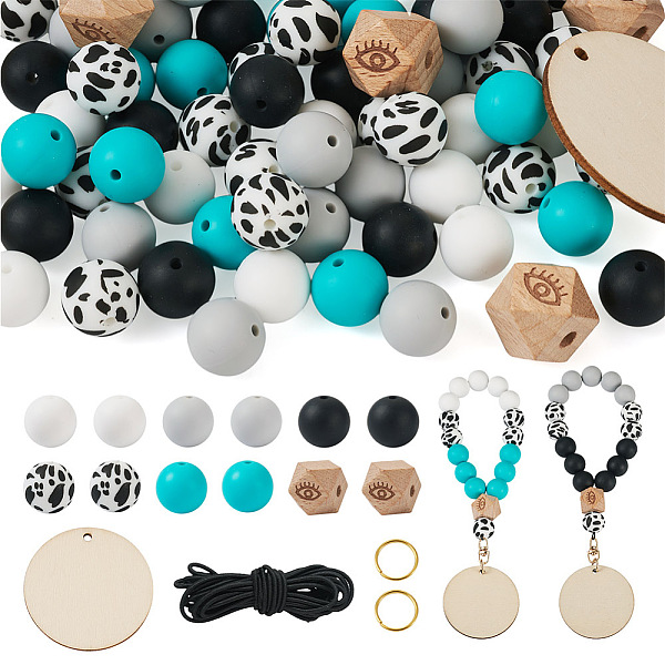 

PandaHall DIY Bracelet Pendant Decoration Making Kit, Including Silicone Round with Cow Beads, Unifinished Wood Disc Pendants & European..., Multicolor