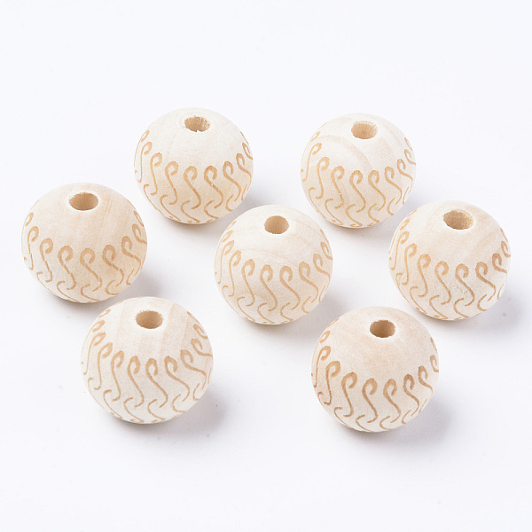 

PandaHall Unfinished Natural Wood European Beads, Large Hole Beads, for DIY Painting Craft, Laser Engraved Pattern, Round, Antique White...