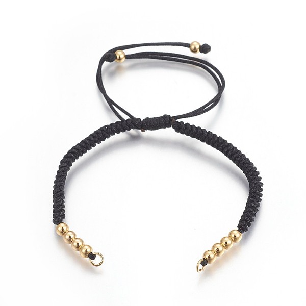 

PandaHall Nylon Cord Braided Bead Bracelets Making, with Brass Beads, Long-Lasting Plated, Real 24K Gold Plated, Black, 10-1/4 inch...