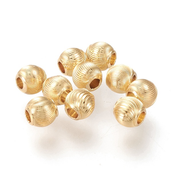 

PandaHall Brass Beads, Long-Lasting Plated, Textured, Solid Round, Real 18K Gold Plated, 5.5x5.4mm, Hole: 2mm Brass Round