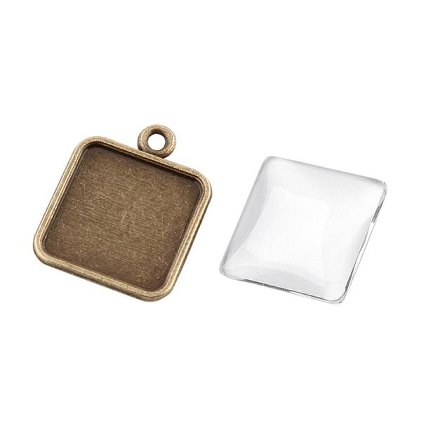 

PandaHall DIY Pendant Making, Alloy Pendant Cabochon Settings, with Glass Square Cabochons, Nickel Free, Antique Bronze, 22x18x2mm, Hole...
