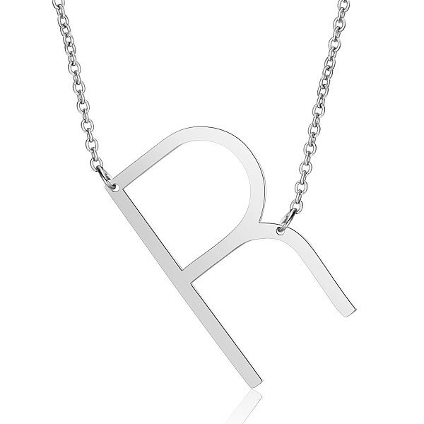 

PandaHall 201 Stainless Steel Initial Pendants Necklaces, with Cable Chains, Letter, Letter.R, 17.3~18.3 inch(44~46.5cm)x1.5mm, LetterR...